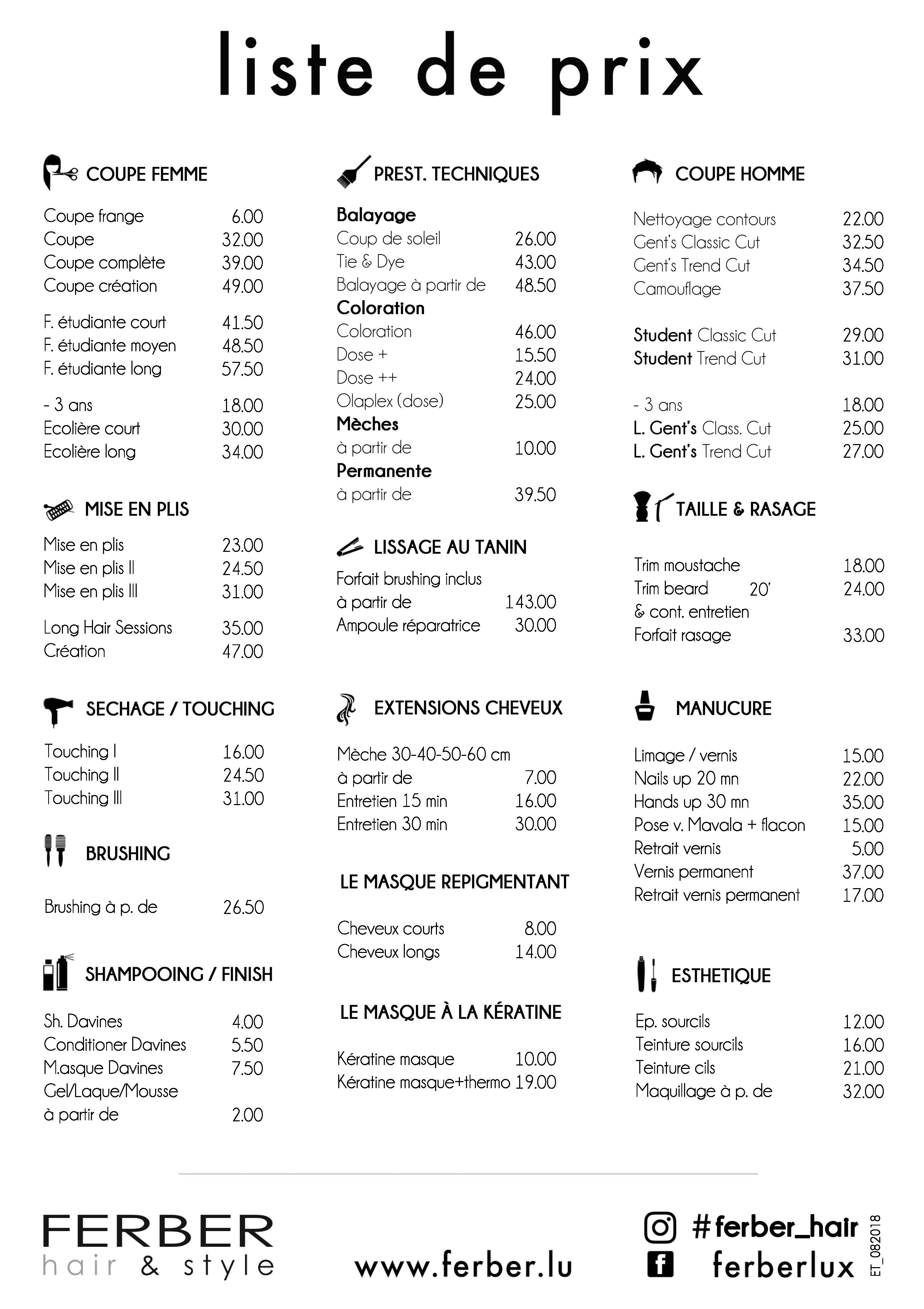 Nos Tarifs FERBER hair & style, Hairdresser in Luxembourg, Coiffeur à